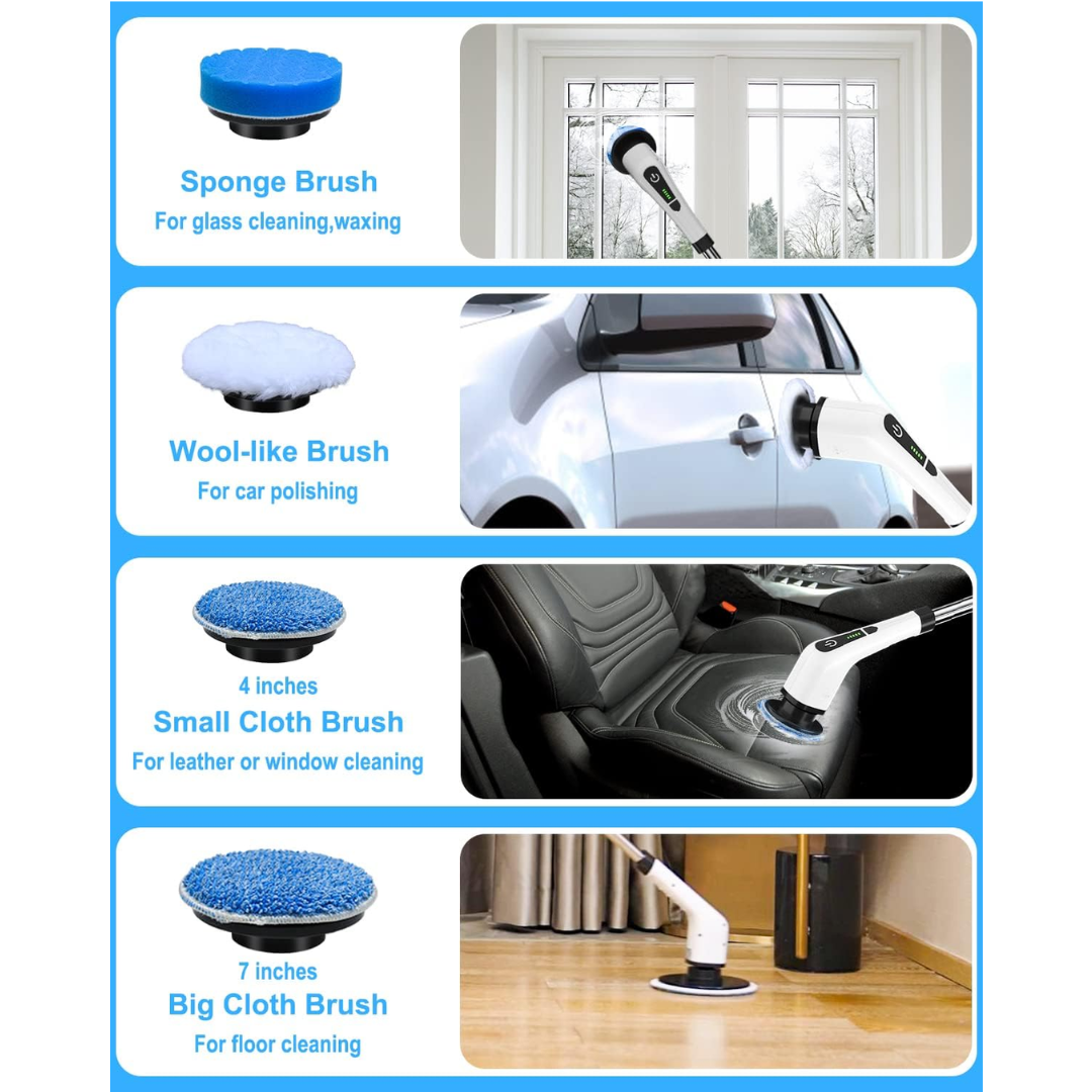 Electric Spin Scrubber 9-in-1 Cordless Rechargeable with 9 Brush Heads, Multipurpose Cleaner for Bathroom Kitchen Floor
