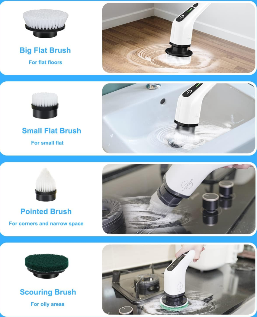 Electric Spin Scrubber 9-in-1 Cordless Rechargeable with 9 Brush Heads, Multipurpose Cleaner for Bathroom Kitchen Floor